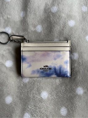 Coach Tie-Dye Card Case Keyring - Cream, Blue & Brown